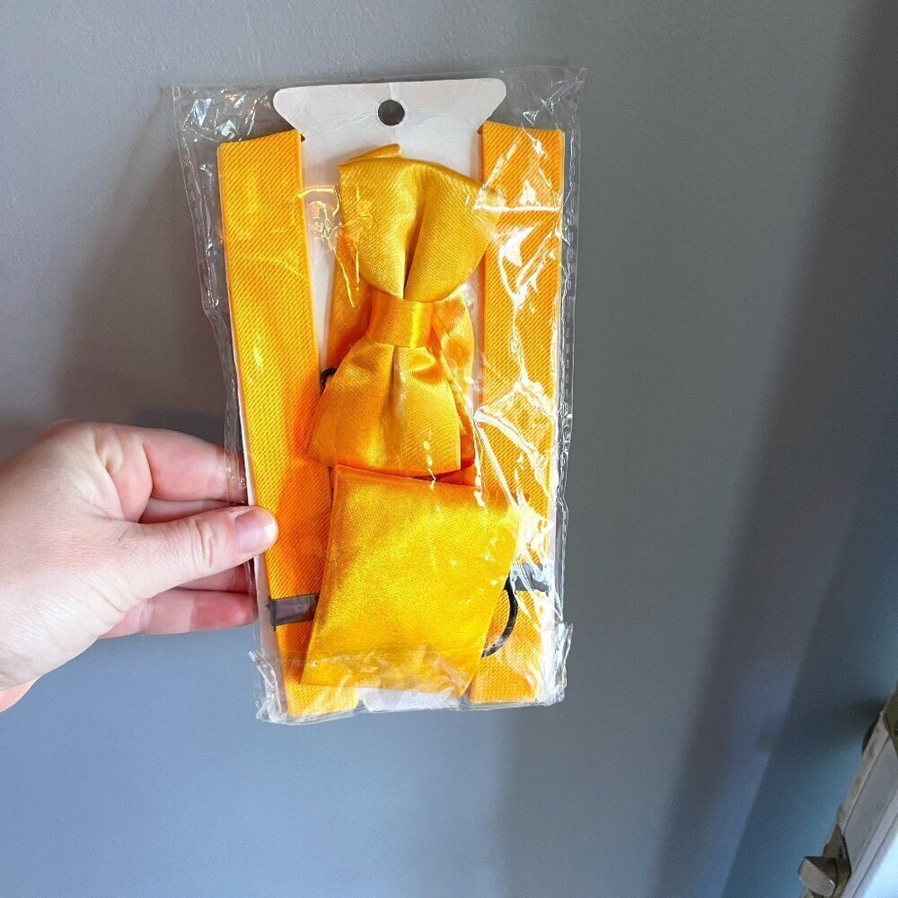 Kids Suspenders & Bow tie Set Yellow Adjustable Perfect for Halloween Costume